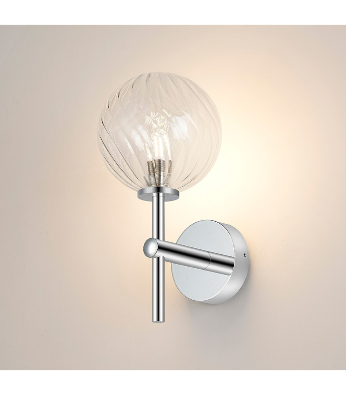 Tivoli Medium Arm Wall Light 1 Light G9 IP44 Polished Chrome/Clear Swirl Round Glass-3