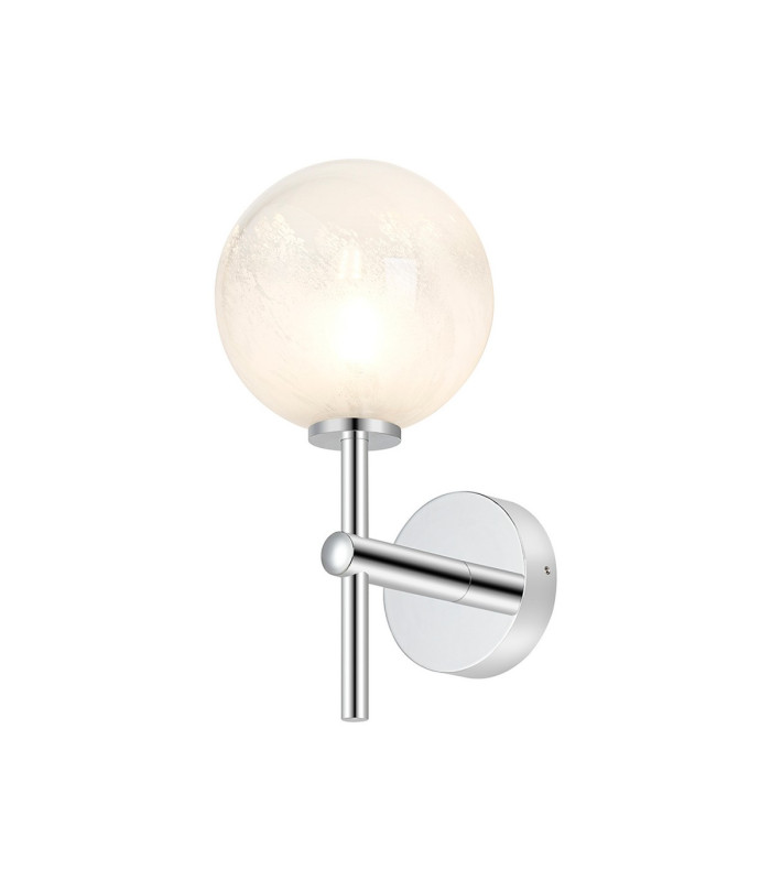 Tivoli Medium Arm Wall Light 1 Light G9 IP44 Polished Chrome/White Two-Tone Snow Specks Round Glass-1