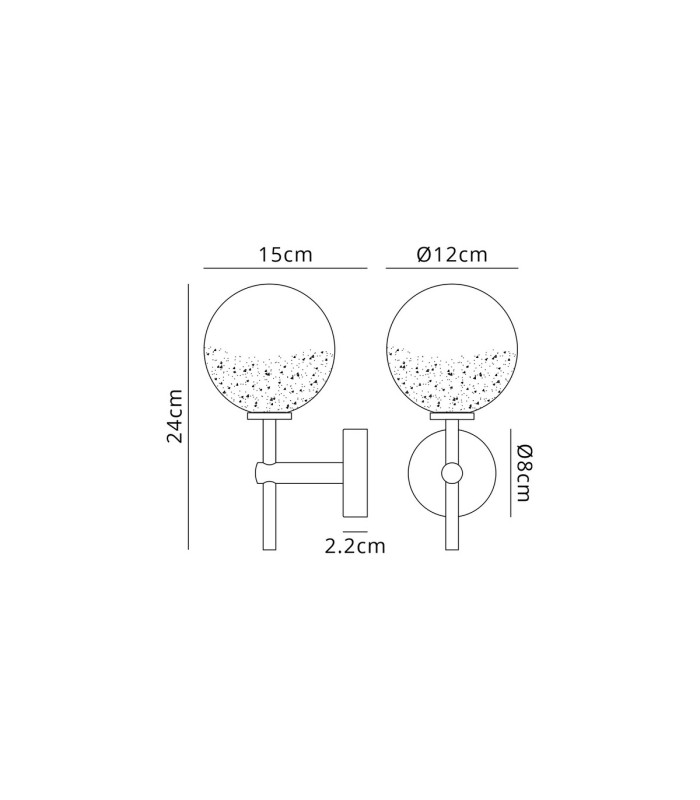 Tivoli Medium Arm Wall Light 1 Light G9 IP44 Satin Black/White/Clear Two-Tone Snow Specks Round Glass-2