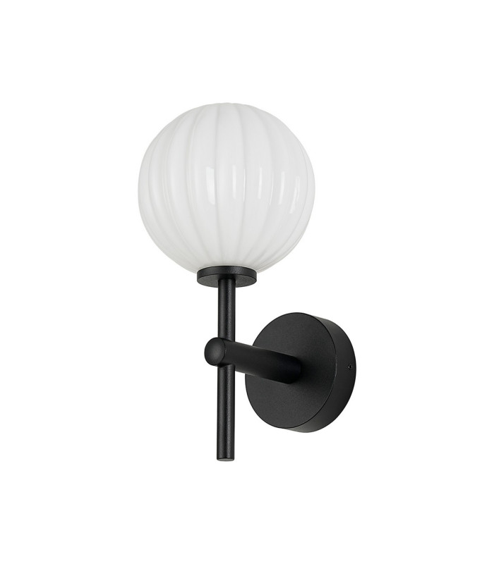 Tivoli Medium Arm Wall Light 1 Light G9 IP44 Satin Black/Opal Round Segment Glass-4
