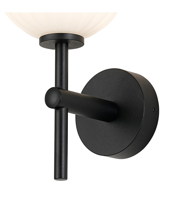 Tivoli Medium Arm Wall Light 1 Light G9 IP44 Satin Black/Opal Round Segment Glass-6