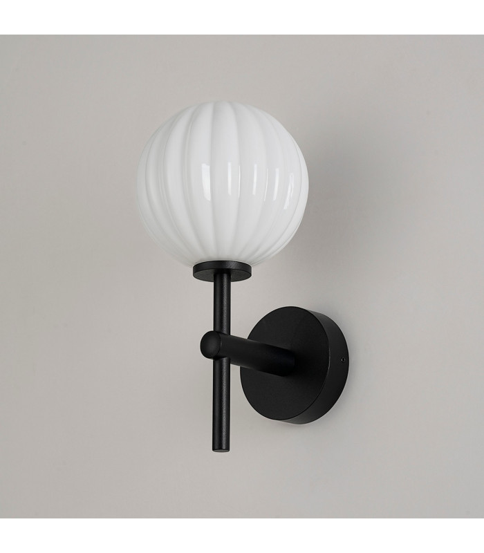 Tivoli Medium Arm Wall Light 1 Light G9 IP44 Satin Black/Opal Round Segment Glass-7