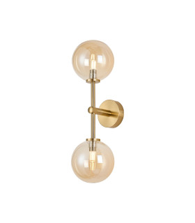Tivoli Medium Arm Wall Light 2 Light G9 IP44 Brass Gold/Amber Smooth Round Glass-1