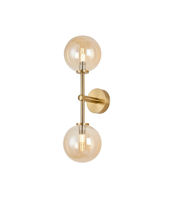 Tivoli Medium Arm Wall Light 2 Light G9 IP44 Brass Gold/Amber Smooth Round Glass-1