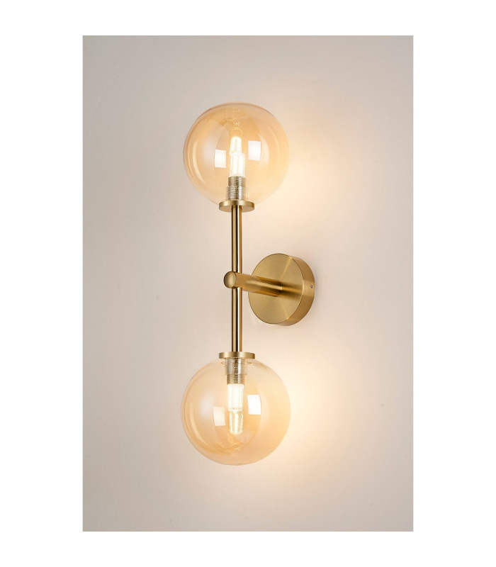 Tivoli Medium Arm Wall Light 2 Light G9 IP44 Brass Gold/Amber Smooth Round Glass-3