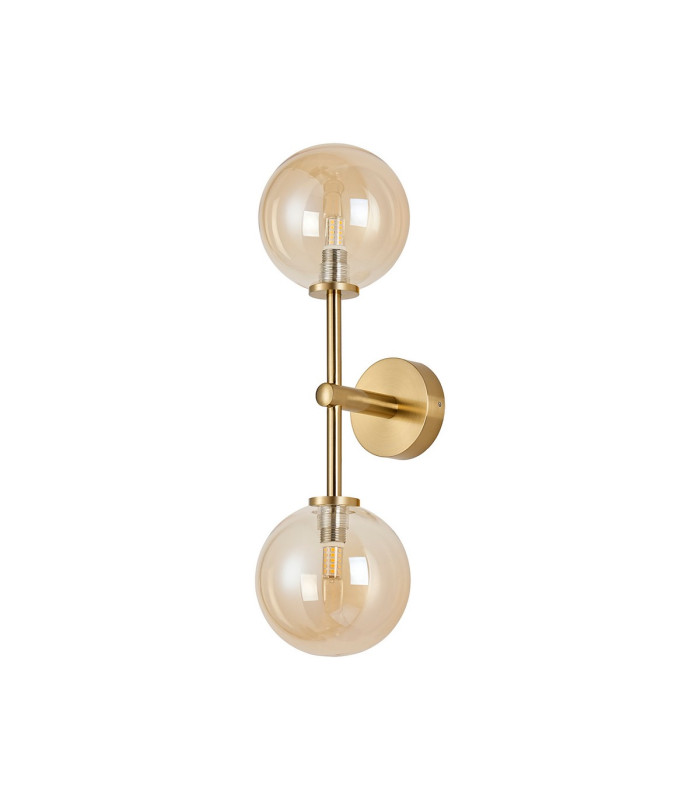 Tivoli Medium Arm Wall Light 2 Light G9 IP44 Brass Gold/Amber Smooth Round Glass-4