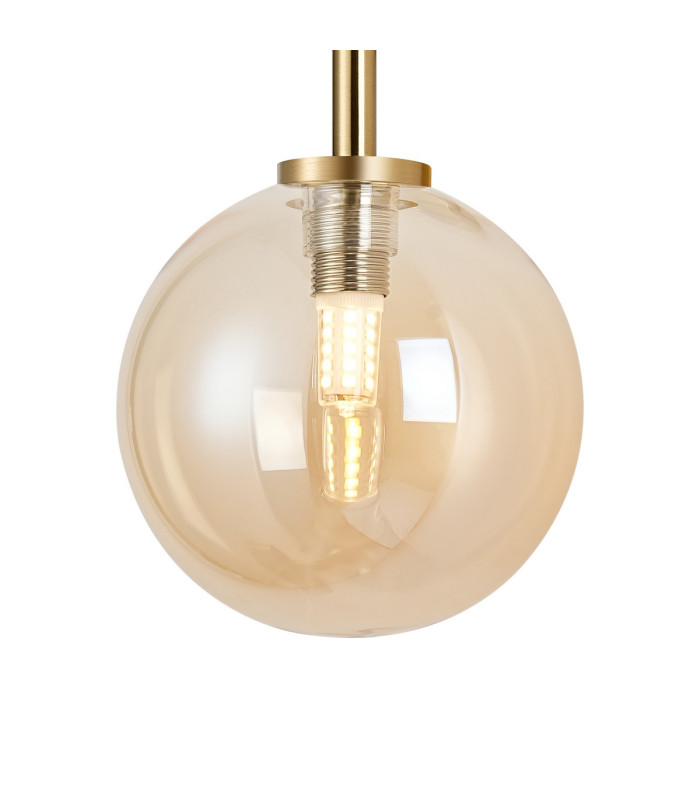 Tivoli Medium Arm Wall Light 2 Light G9 IP44 Brass Gold/Amber Smooth Round Glass-6
