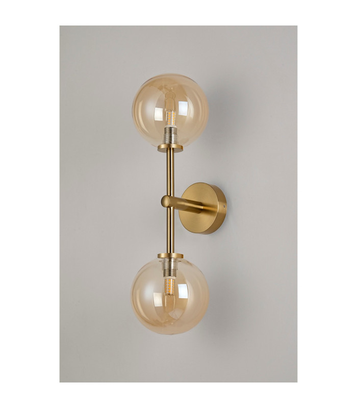 Tivoli Medium Arm Wall Light 2 Light G9 IP44 Brass Gold/Amber Smooth Round Glass-10