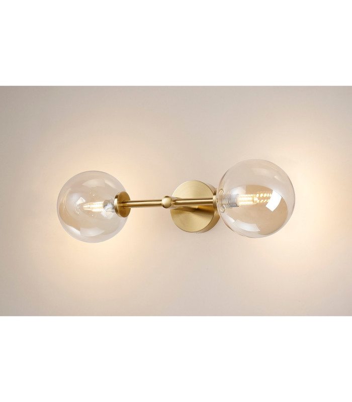 Tivoli Medium Arm Wall Light 2 Light G9 IP44 Brass Gold/Amber Smooth Round Glass-11