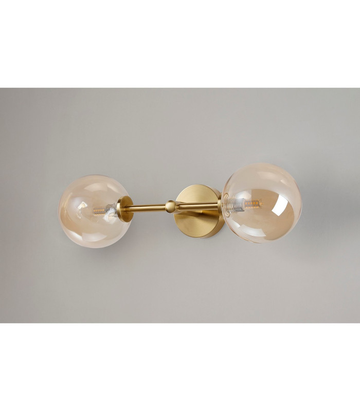Tivoli Medium Arm Wall Light 2 Light G9 IP44 Brass Gold/Amber Smooth Round Glass-12