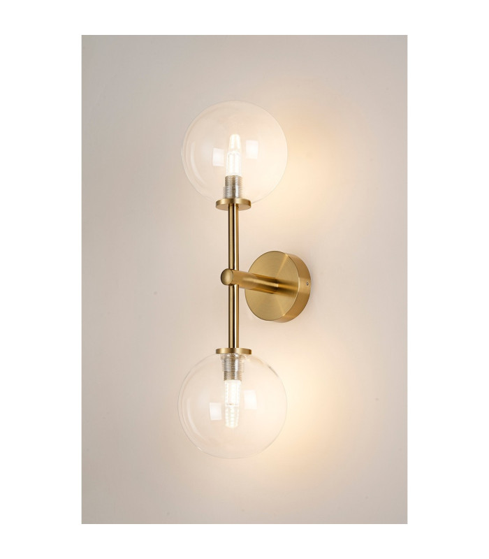 Tivoli Medium Arm Wall Light 2 Light G9 IP44 Brass Gold/Clear Smooth Round Glass-3