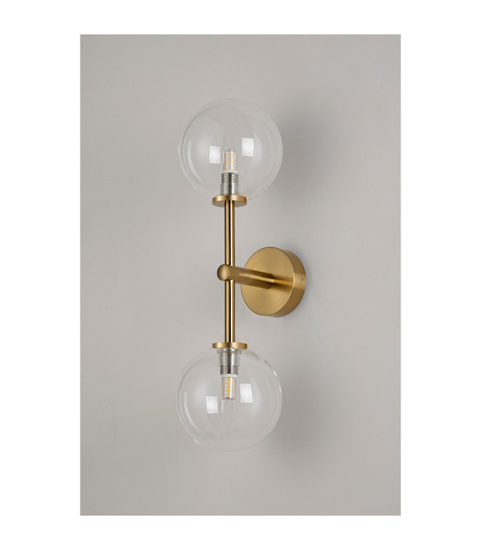 Tivoli Medium Arm Wall Light 2 Light G9 IP44 Brass Gold/Clear Smooth Round Glass-11