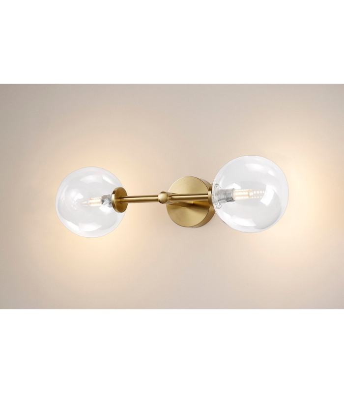 Tivoli Medium Arm Wall Light 2 Light G9 IP44 Brass Gold/Clear Smooth Round Glass-12