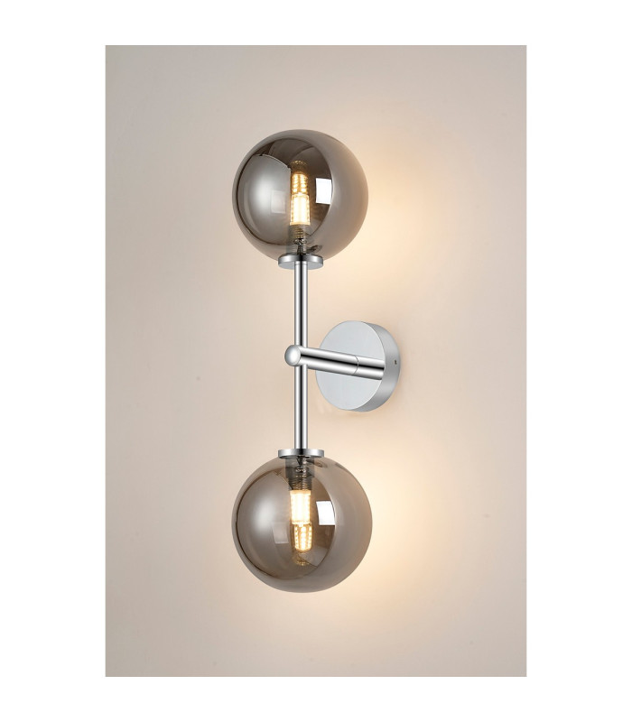 Tivoli Medium Arm Wall Light 2 Light G9 IP44 Polished Chrome/Smoke Smooth Round Glass-3