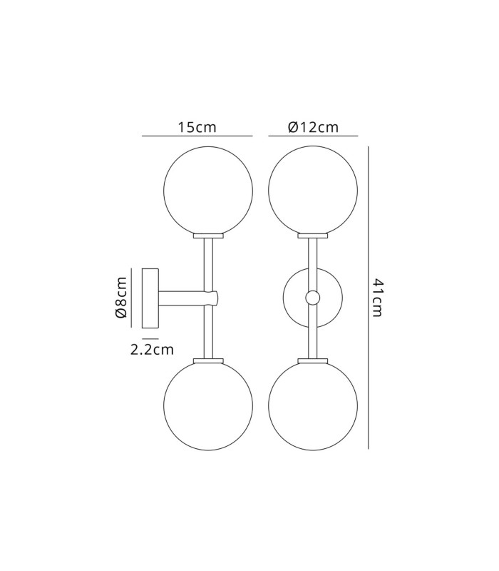 Tivoli Medium Arm Wall Light 2 Light G9 IP44 Satin Black/Opal Smooth Round Glass-2