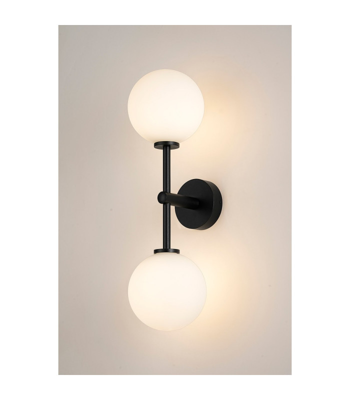 Tivoli Medium Arm Wall Light 2 Light G9 IP44 Satin Black/Opal Smooth Round Glass-3