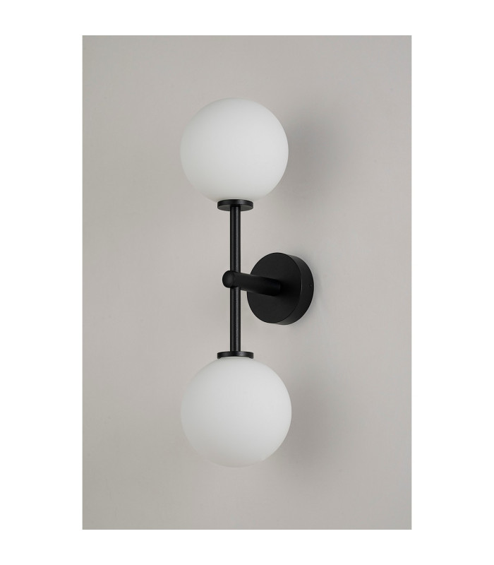 Tivoli Medium Arm Wall Light 2 Light G9 IP44 Satin Black/Opal Smooth Round Glass-10