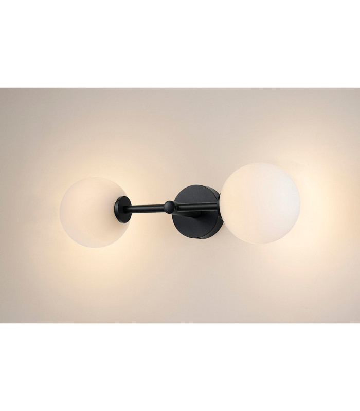 Tivoli Medium Arm Wall Light 2 Light G9 IP44 Satin Black/Opal Smooth Round Glass-11
