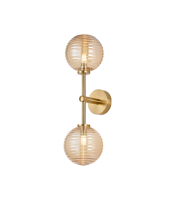 Tivoli Medium Arm Wall Light 2 Light G9 IP44 Brass Gold/Amber Ribbed Round Glass-1