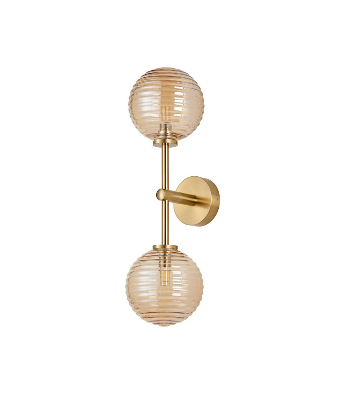 Tivoli Medium Arm Wall Light 2 Light G9 IP44 Brass Gold/Amber Ribbed Round Glass-4