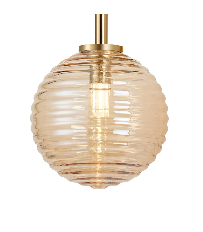 Tivoli Medium Arm Wall Light 2 Light G9 IP44 Brass Gold/Amber Ribbed Round Glass-6