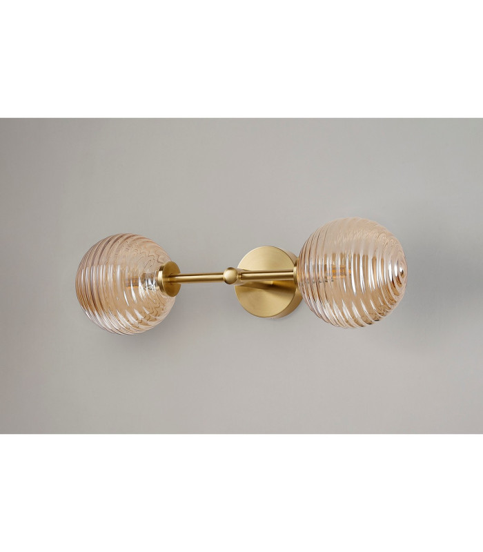 Tivoli Medium Arm Wall Light 2 Light G9 IP44 Brass Gold/Amber Ribbed Round Glass-12