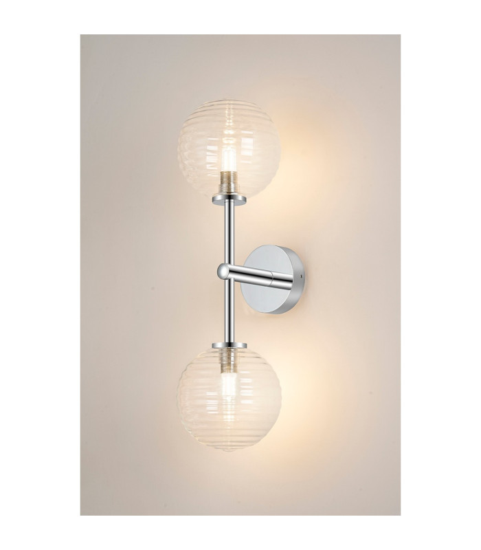 Tivoli Medium Arm Wall Light 2 Light G9 IP44 Polished Chrome/Clear Ribbed Round Glass-3