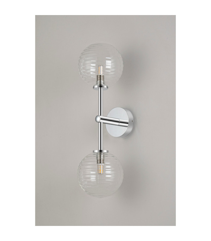 Tivoli Medium Arm Wall Light 2 Light G9 IP44 Polished Chrome/Clear Ribbed Round Glass-10