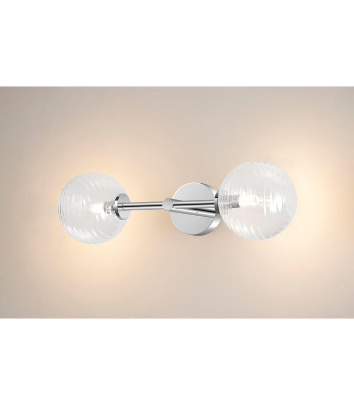 Tivoli Medium Arm Wall Light 2 Light G9 IP44 Polished Chrome/Clear Ribbed Round Glass-11