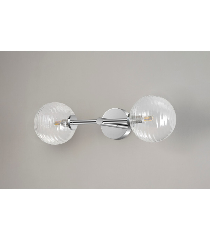 Tivoli Medium Arm Wall Light 2 Light G9 IP44 Polished Chrome/Clear Ribbed Round Glass-12