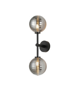 Tivoli Medium Arm Wall Light 2 Light G9 IP44 Satin Black/Smoke Ribbed Round Glass-1