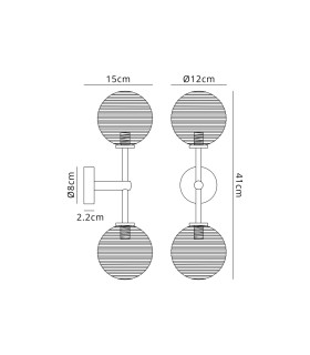 Tivoli Medium Arm Wall Light 2 Light G9 IP44 Satin Black/Smoke Ribbed Round Glass-2