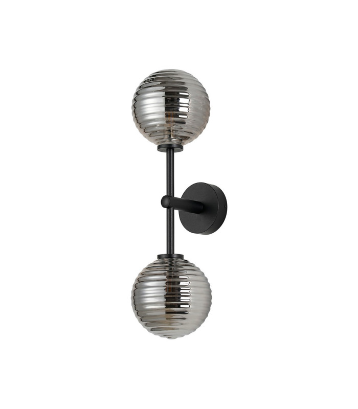 Tivoli Medium Arm Wall Light 2 Light G9 IP44 Satin Black/Smoke Ribbed Round Glass-4