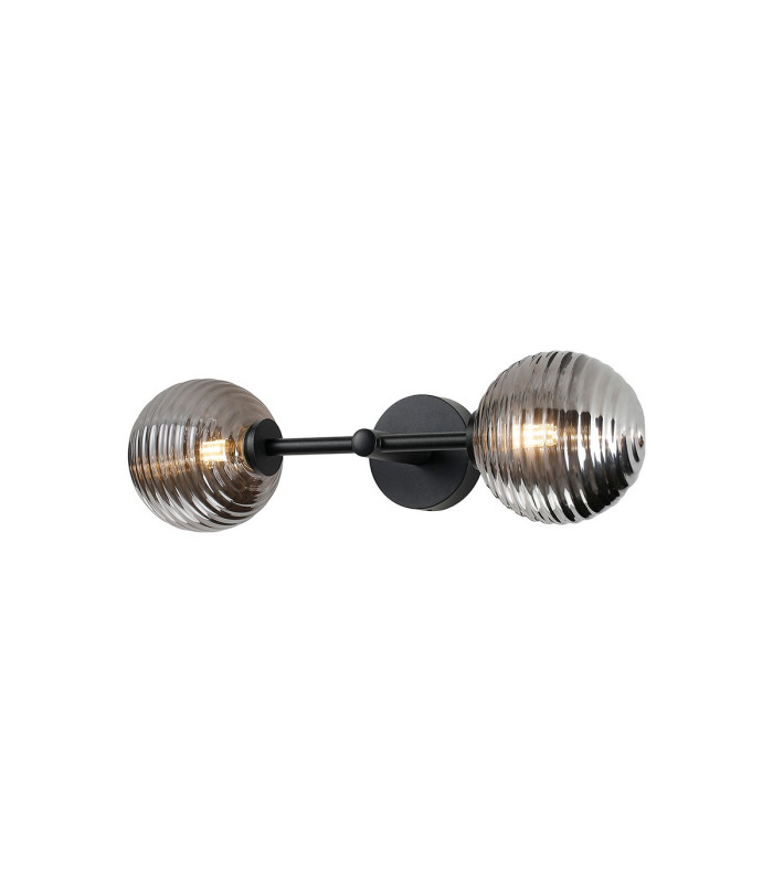 Tivoli Medium Arm Wall Light 2 Light G9 IP44 Satin Black/Smoke Ribbed Round Glass-5