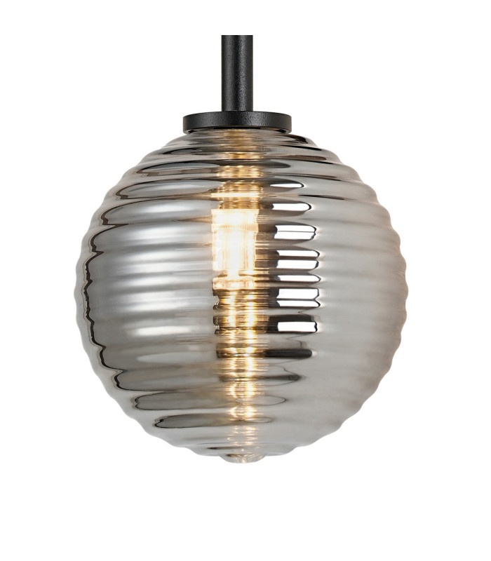 Tivoli Medium Arm Wall Light 2 Light G9 IP44 Satin Black/Smoke Ribbed Round Glass-6