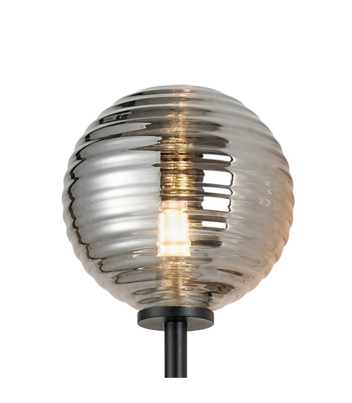 Tivoli Medium Arm Wall Light 2 Light G9 IP44 Satin Black/Smoke Ribbed Round Glass-7