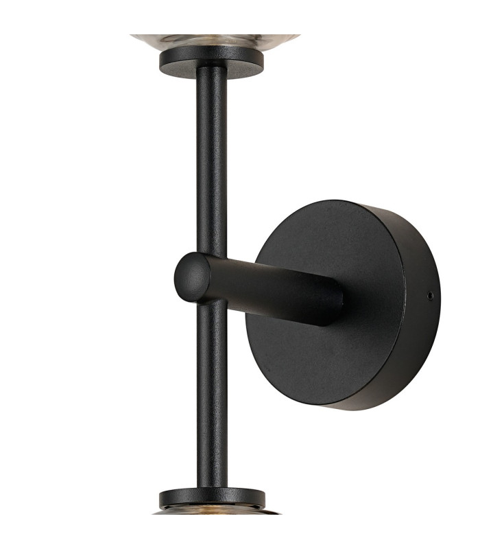 Tivoli Medium Arm Wall Light 2 Light G9 IP44 Satin Black/Smoke Ribbed Round Glass-8