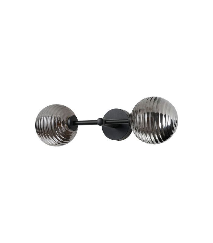 Tivoli Medium Arm Wall Light 2 Light G9 IP44 Satin Black/Smoke Ribbed Round Glass-9