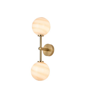 Tivoli Medium Arm Wall Light 2 Light G9 IP44 Brass Gold/Brown Round Marble Effect Glass-1