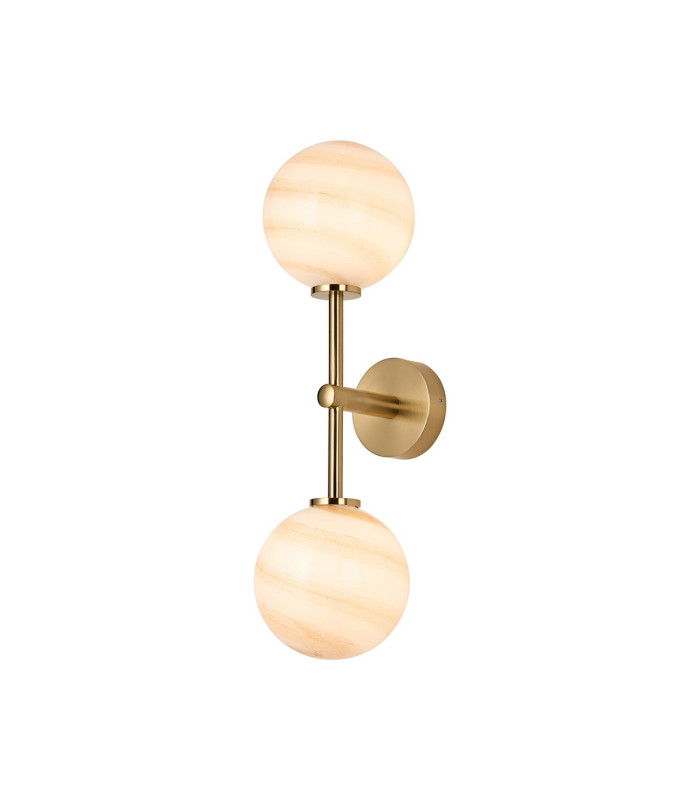 Tivoli Medium Arm Wall Light 2 Light G9 IP44 Brass Gold/Brown Round Marble Effect Glass-1