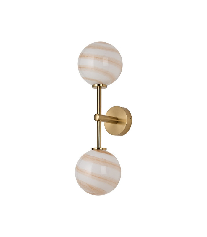 Tivoli Medium Arm Wall Light 2 Light G9 IP44 Brass Gold/Brown Round Marble Effect Glass-3