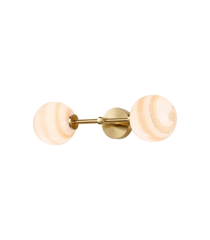 Tivoli Medium Arm Wall Light 2 Light G9 IP44 Brass Gold/Brown Round Marble Effect Glass-4