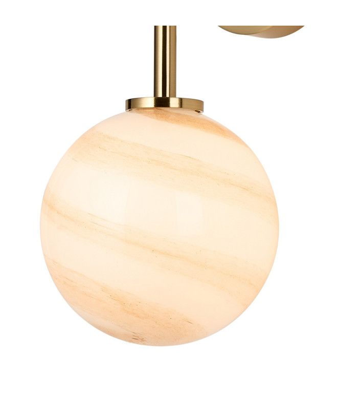 Tivoli Medium Arm Wall Light 2 Light G9 IP44 Brass Gold/Brown Round Marble Effect Glass-5