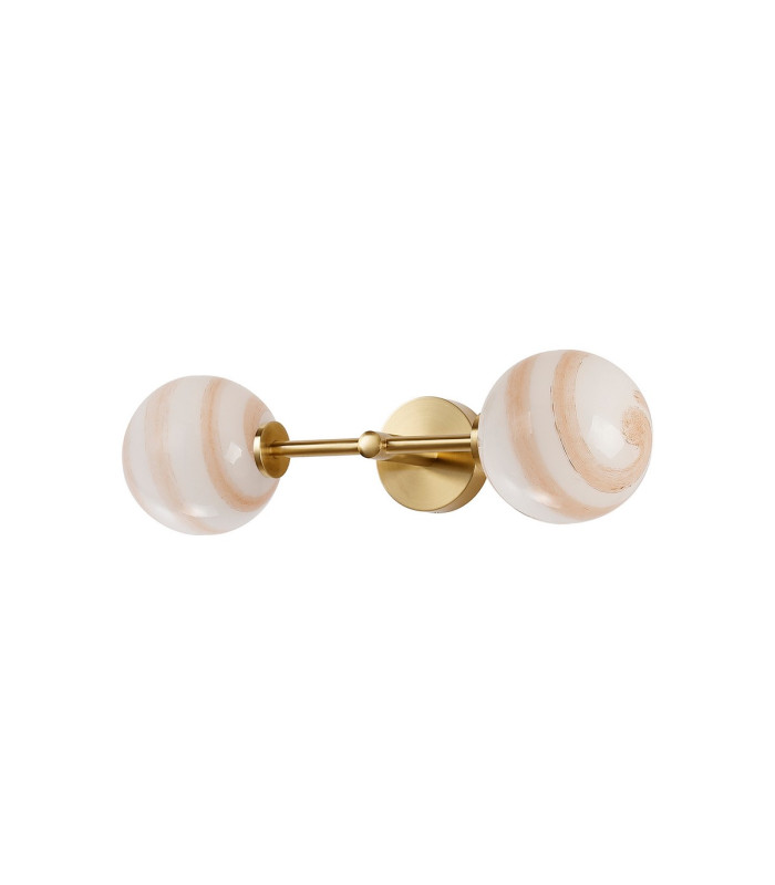 Tivoli Medium Arm Wall Light 2 Light G9 IP44 Brass Gold/Brown Round Marble Effect Glass-8