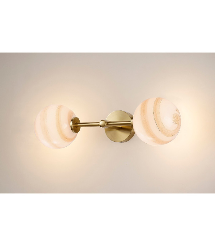 Tivoli Medium Arm Wall Light 2 Light G9 IP44 Brass Gold/Brown Round Marble Effect Glass-10