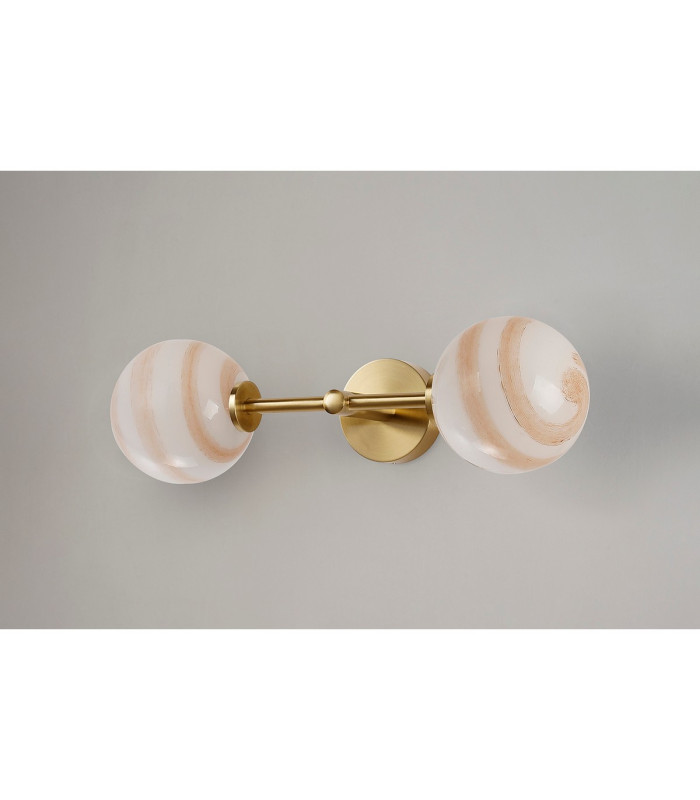 Tivoli Medium Arm Wall Light 2 Light G9 IP44 Brass Gold/Brown Round Marble Effect Glass-11