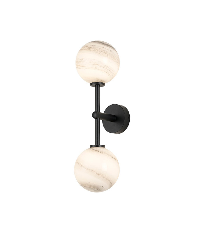 Tivoli Medium Arm Wall Light 2 Light G9 IP44 Satin Black/Grey Round Marble Effect Glass-1