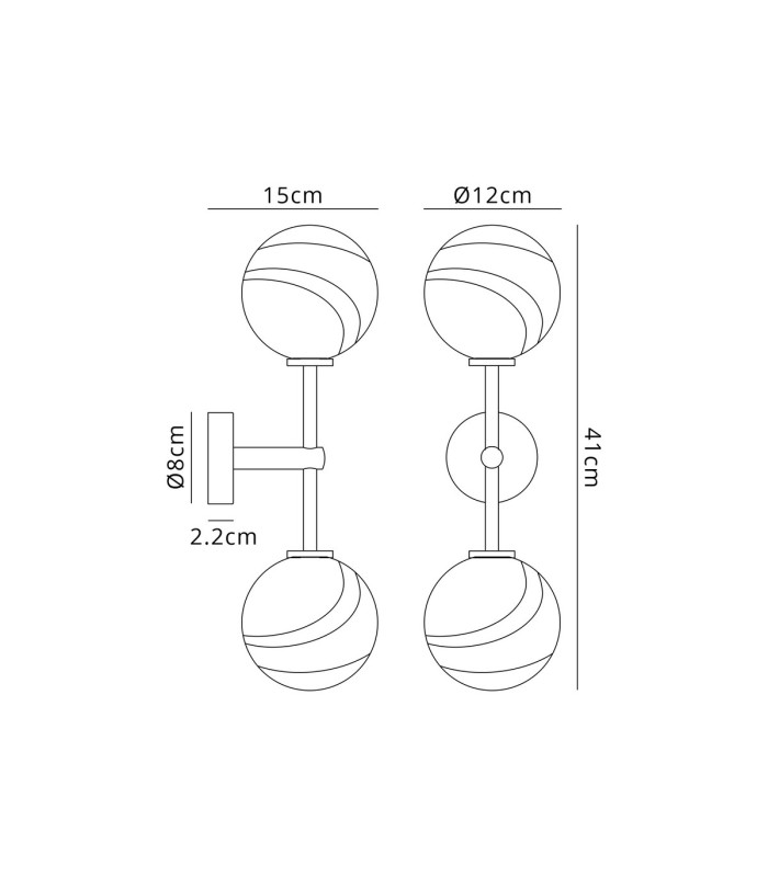 Tivoli Medium Arm Wall Light 2 Light G9 IP44 Satin Black/Grey Round Marble Effect Glass-2