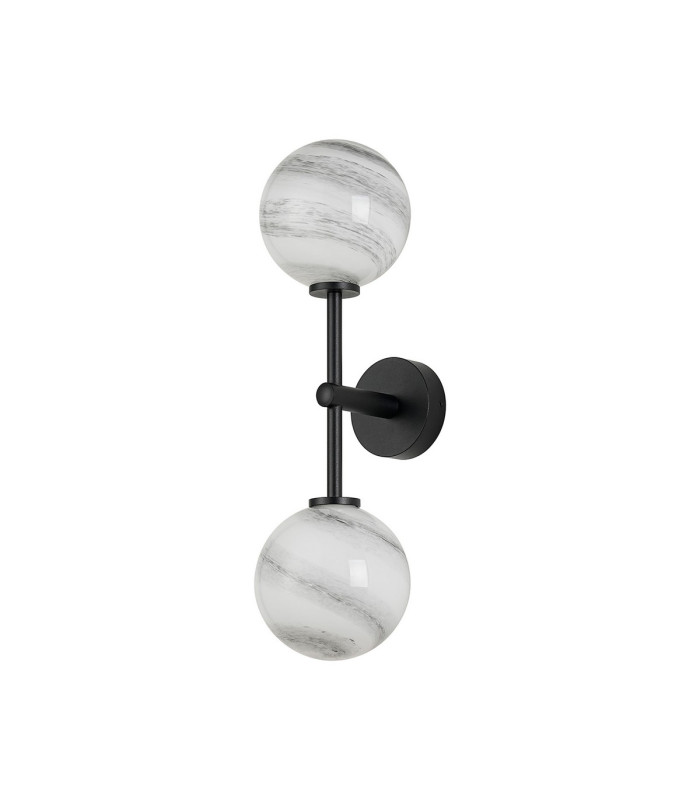 Tivoli Medium Arm Wall Light 2 Light G9 IP44 Satin Black/Grey Round Marble Effect Glass-4