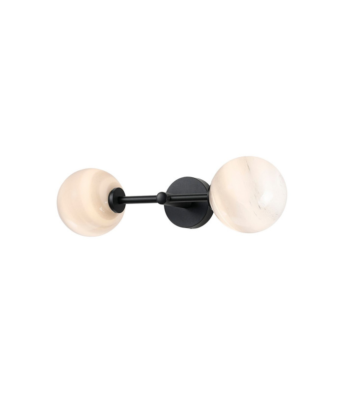 Tivoli Medium Arm Wall Light 2 Light G9 IP44 Satin Black/Grey Round Marble Effect Glass-5